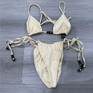 SAME SWIM Cream Bikini Set with Beaded Accents